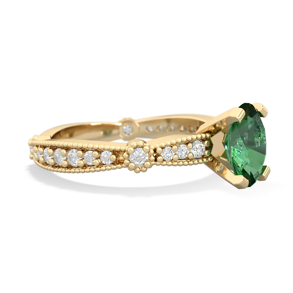 Lab Emerald Sparkling Tiara 8X6 Oval 14K Yellow Gold ring R26298VL