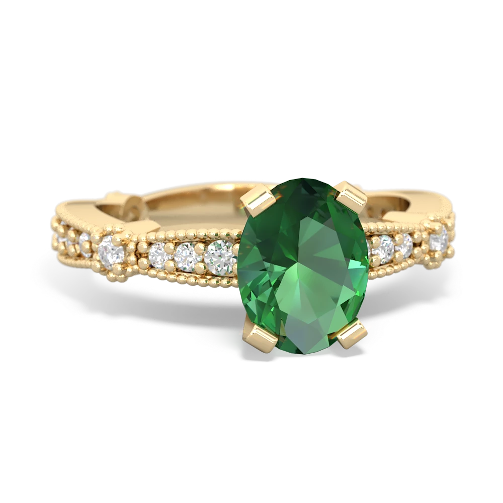 Lab Emerald Sparkling Tiara 8X6 Oval 14K Yellow Gold ring R26298VL