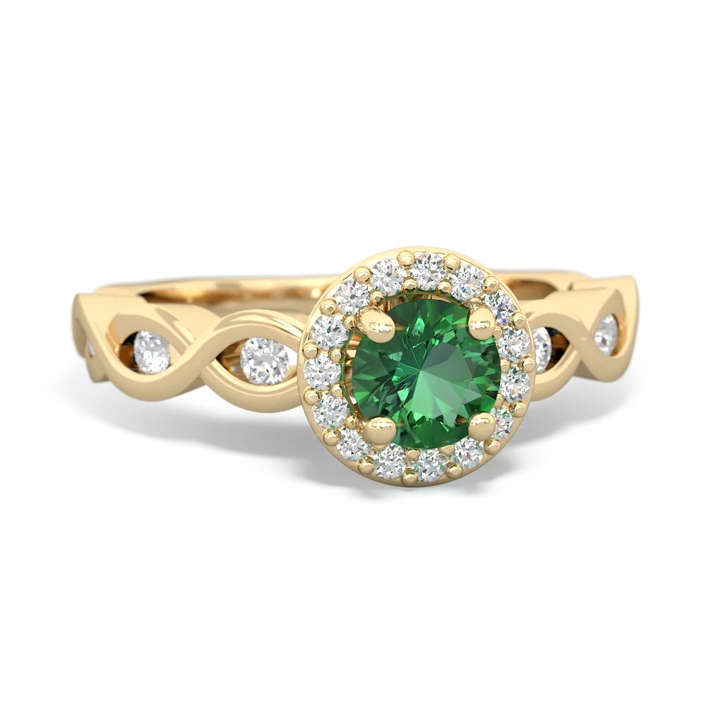 Lab Emerald Infinity Halo Engagement 14K Yellow Gold ring R26315RH