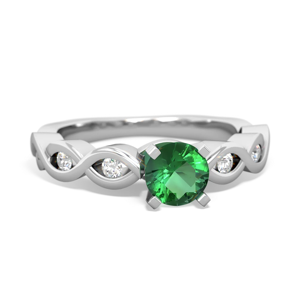 Lab Emerald Infinity 5Mm Round Engagement 14K White Gold ring R26315RD