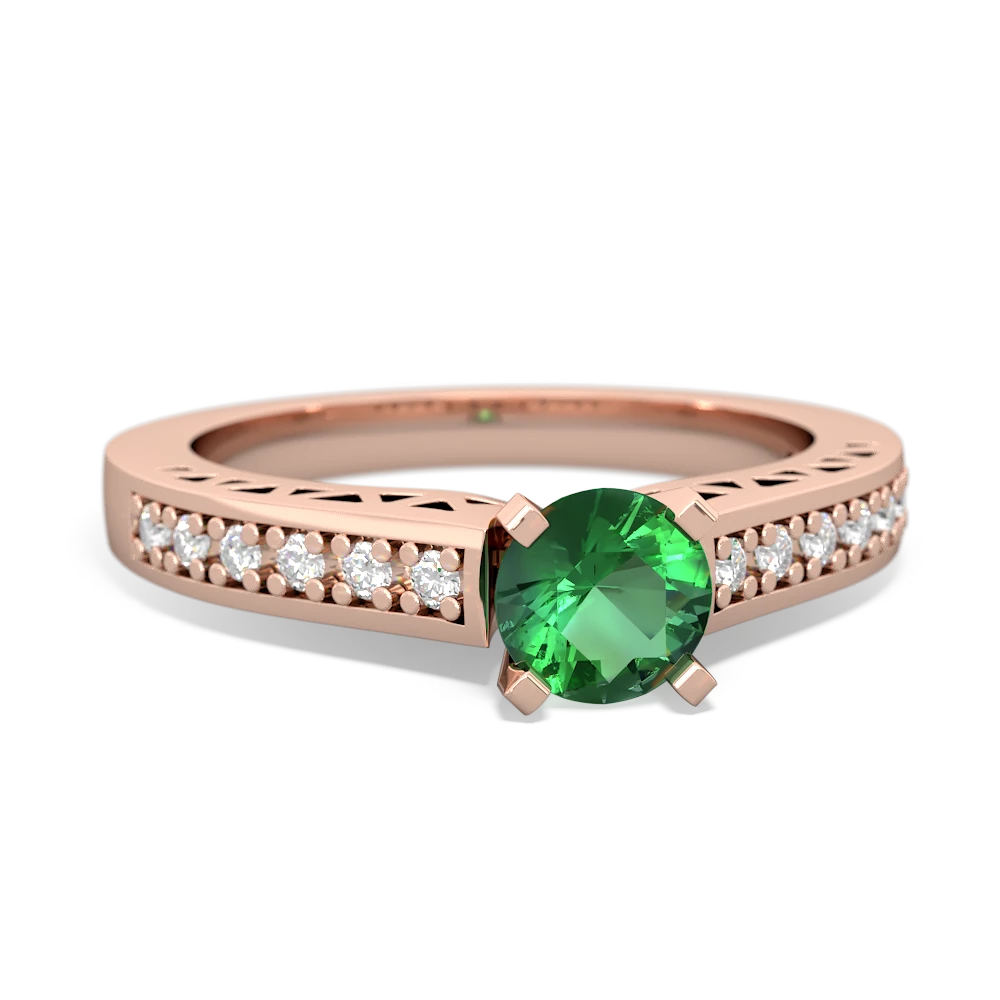 Lab Emerald Art Deco Engagement 5Mm Round 14K Rose Gold ring R26355RD