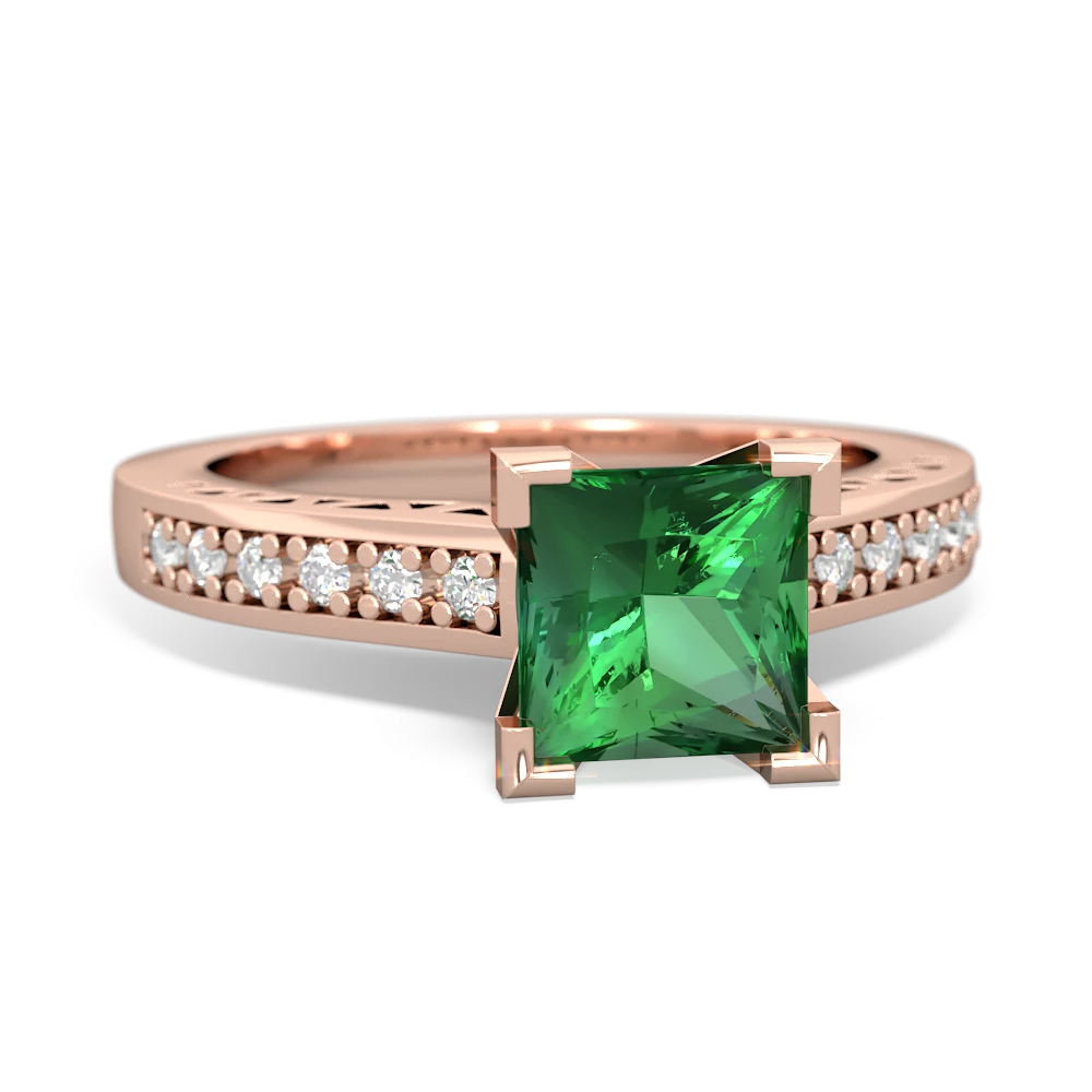 Lab Emerald Art Deco Engagement 6Mm Princess 14K Rose Gold ring R26356SQ