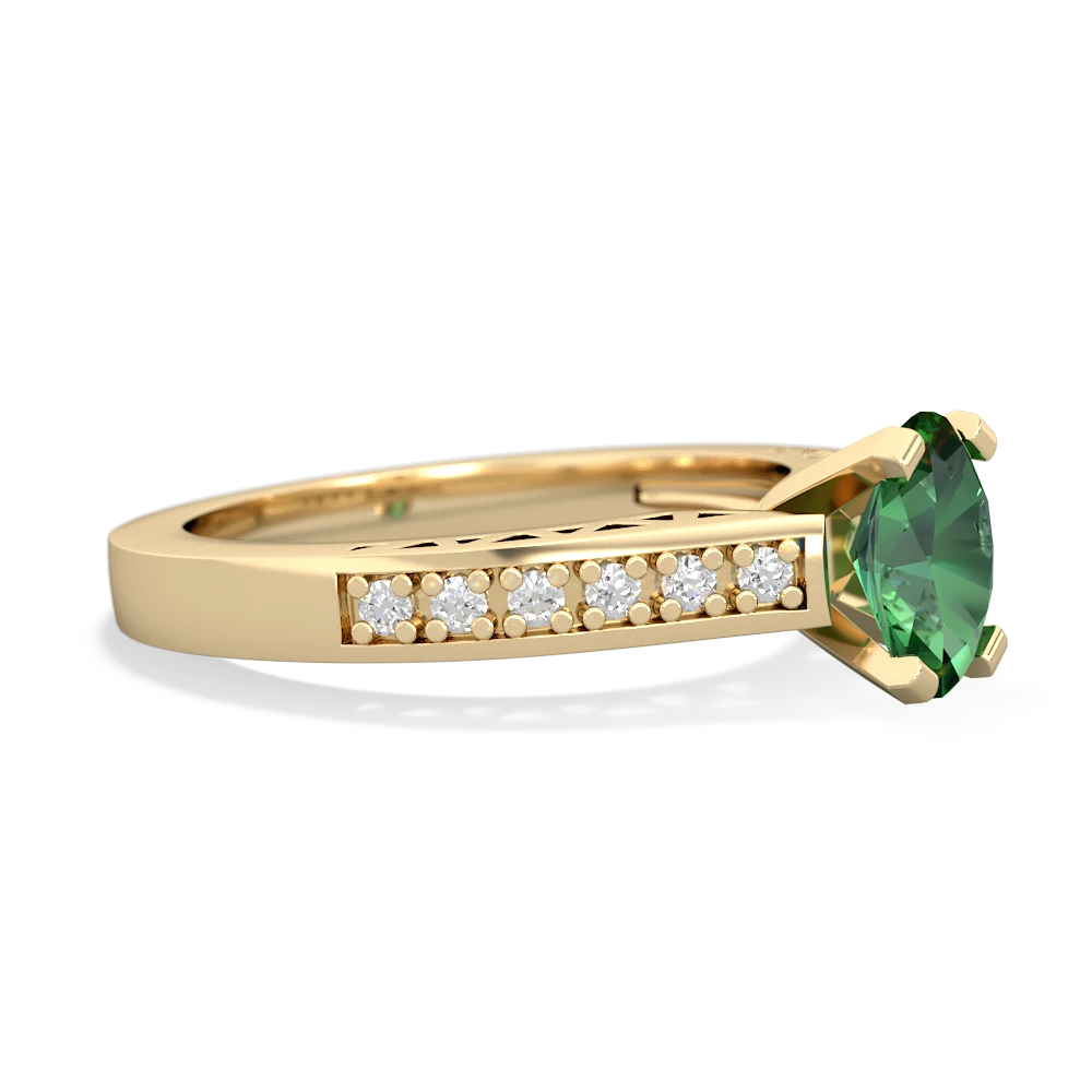 Lab Emerald Art Deco Engagement 7X5mm Oval 14K Yellow Gold ring R26357VL