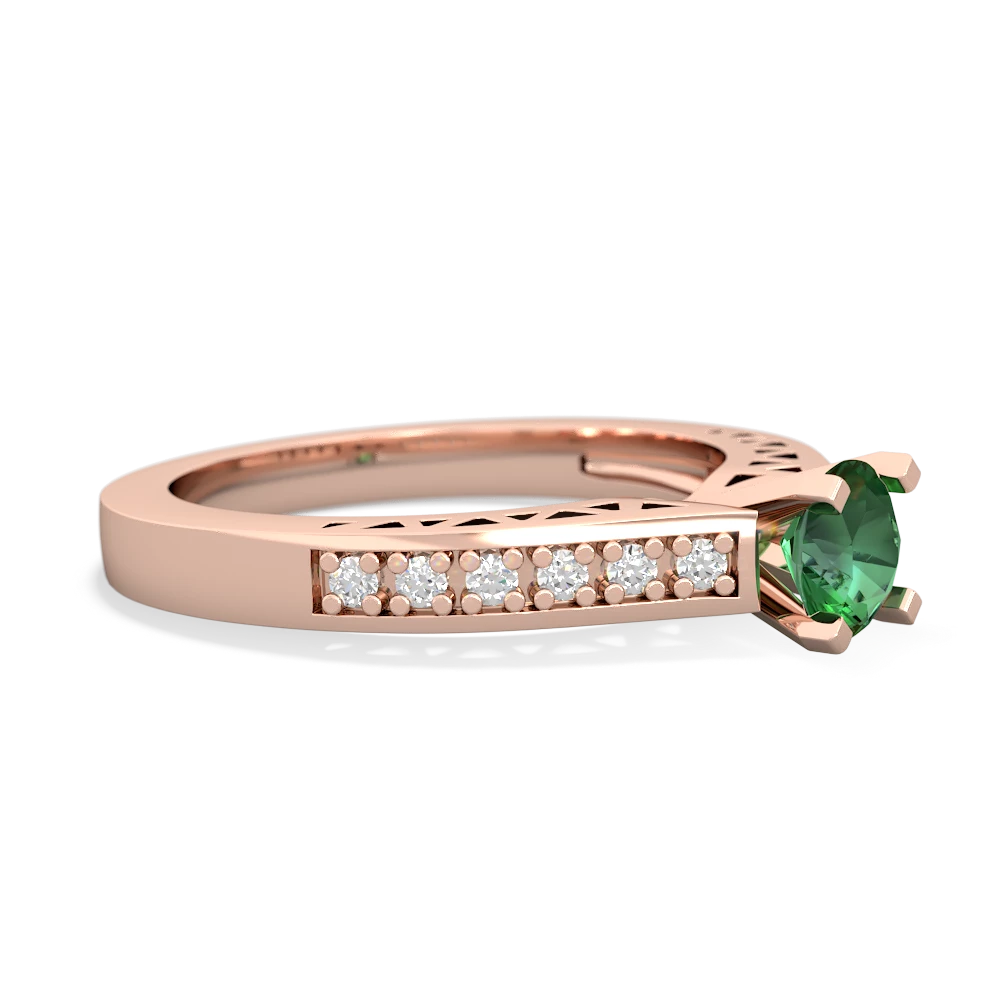 Lab Emerald Art Deco Engagement 5Mm Round 14K Rose Gold ring R26355RD