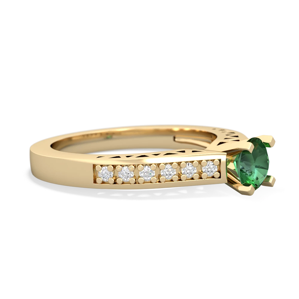Lab Emerald Art Deco Engagement 5Mm Round 14K Yellow Gold ring R26355RD