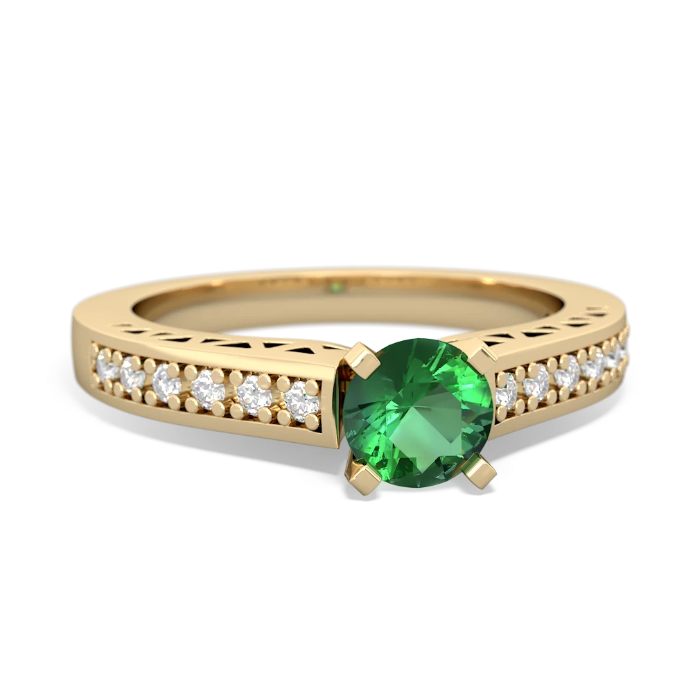 Lab Emerald Art Deco Engagement 5Mm Round 14K Yellow Gold ring R26355RD