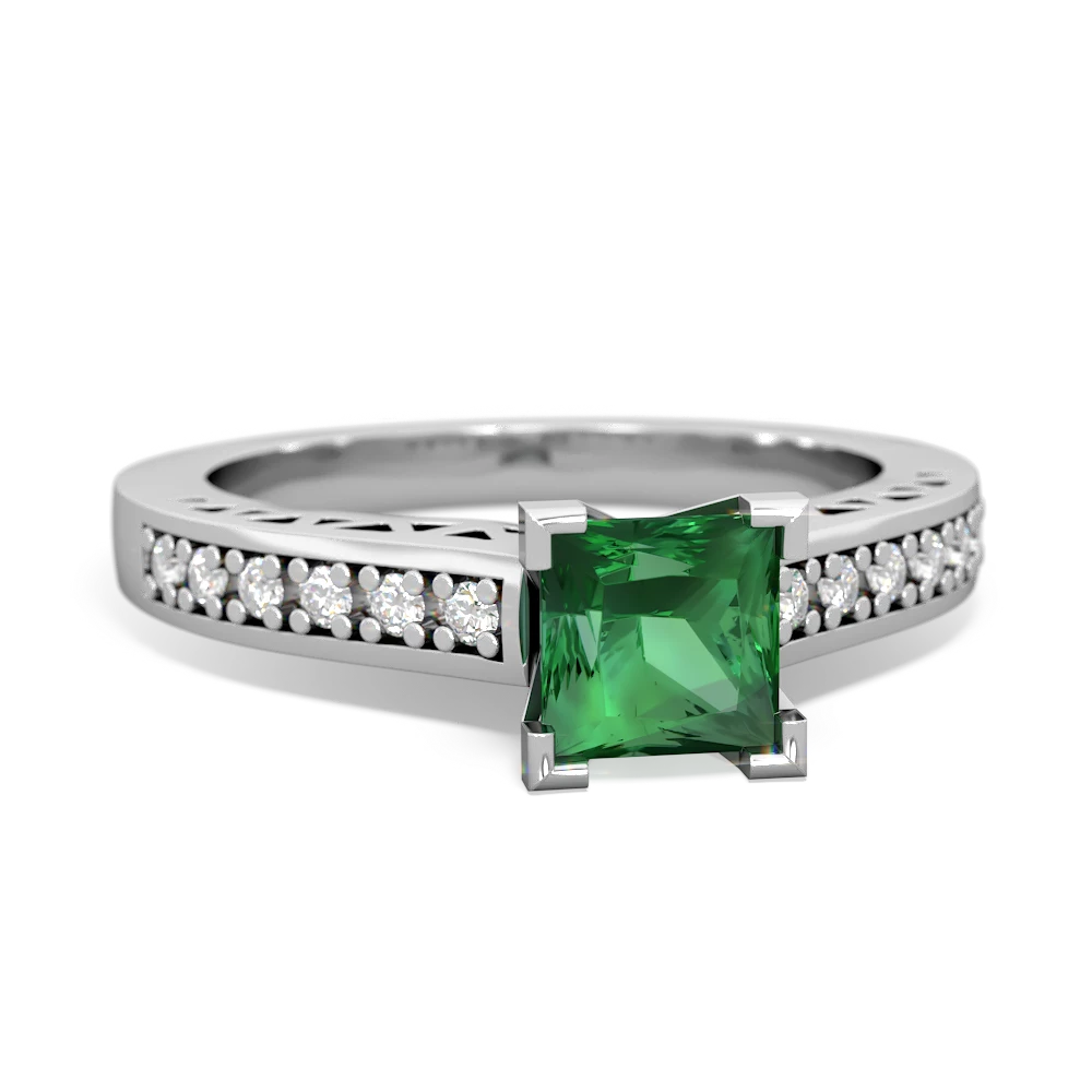 Lab Emerald Art Deco Engagement 5Mm Square 14K White Gold ring R26355SQ