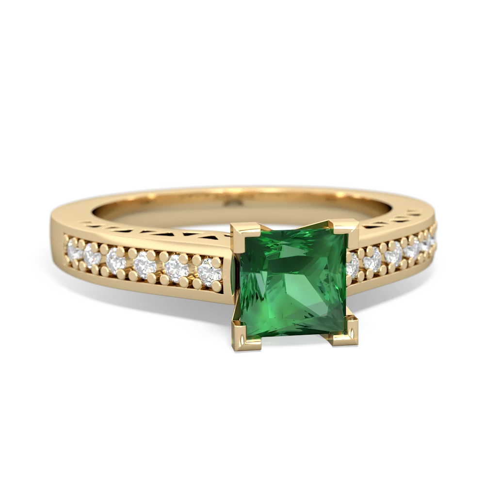 Lab Emerald Art Deco Engagement 5Mm Square 14K Yellow Gold ring R26355SQ