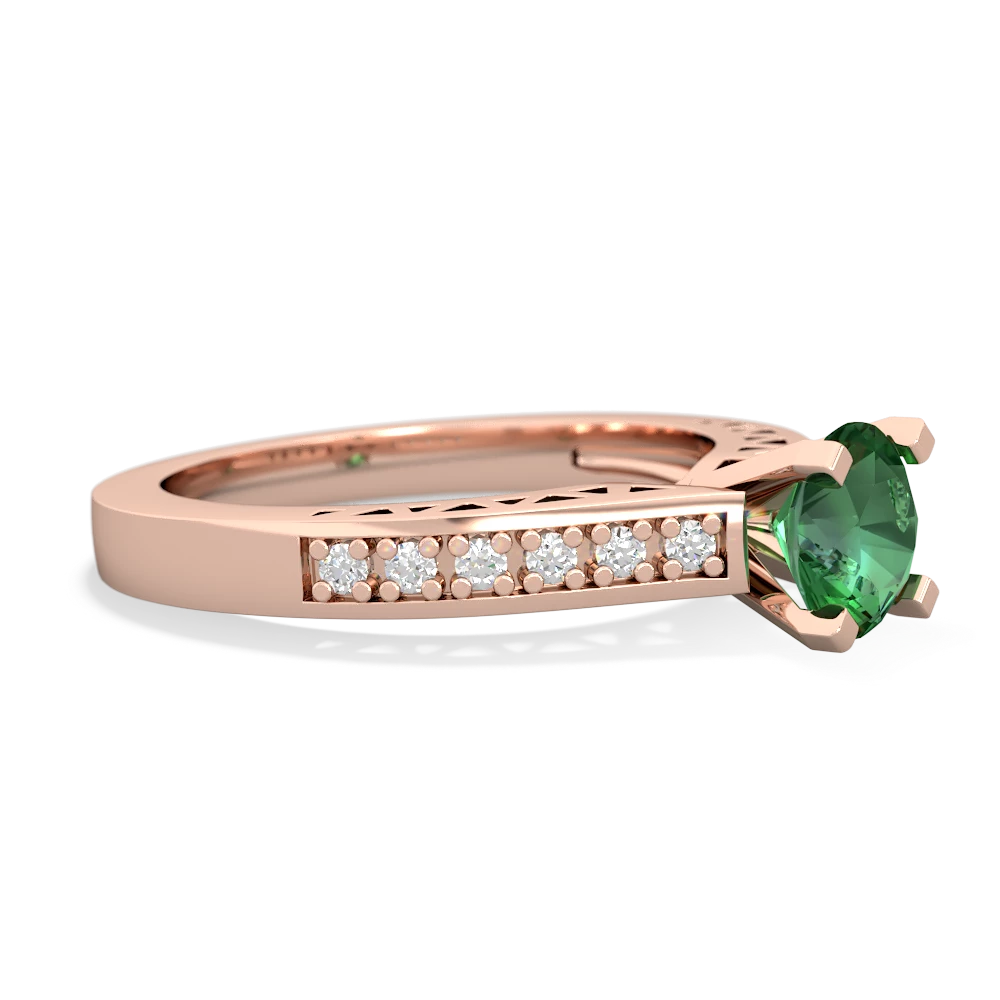 Lab Emerald Art Deco Engagement 6Mm Round 14K Rose Gold ring R26356RD