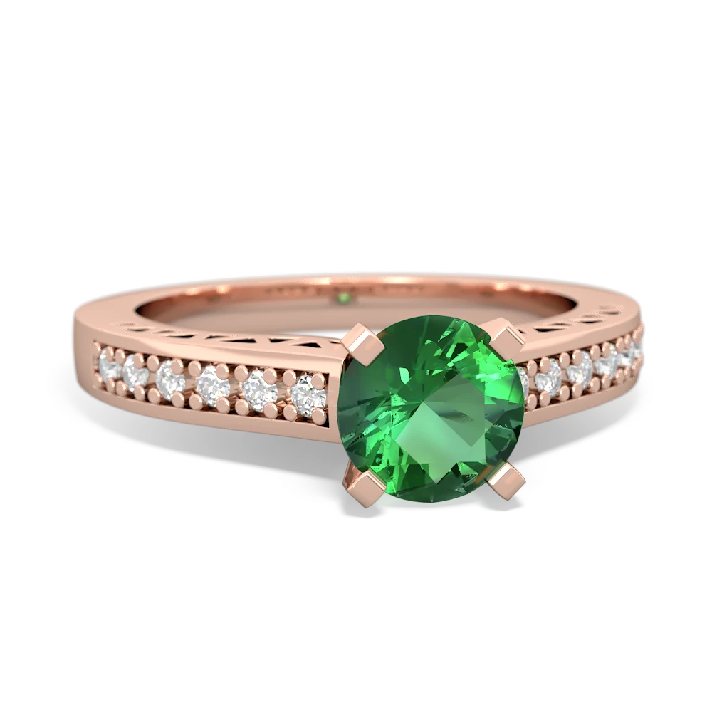 Lab Emerald Art Deco Engagement 6Mm Round 14K Rose Gold ring R26356RD