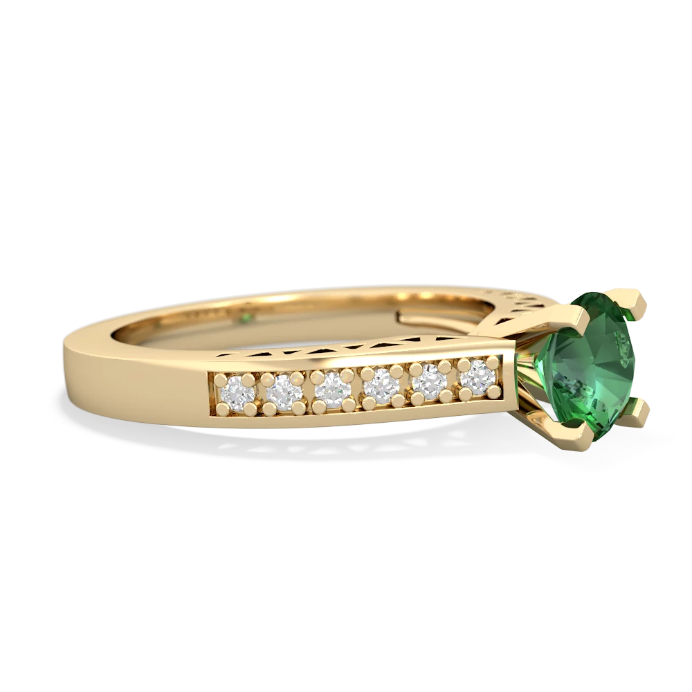 Lab Emerald Art Deco Engagement 6Mm Round 14K Yellow Gold ring R26356RD