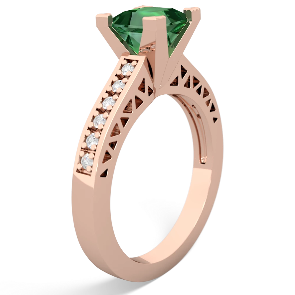 Lab Emerald Art Deco Engagement 6Mm Princess 14K Rose Gold ring R26356SQ