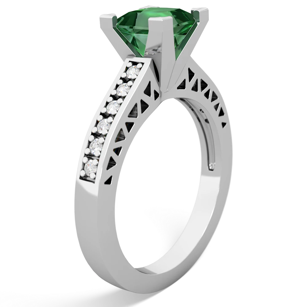 Lab Emerald Art Deco Engagement 6Mm Princess 14K White Gold ring R26356SQ