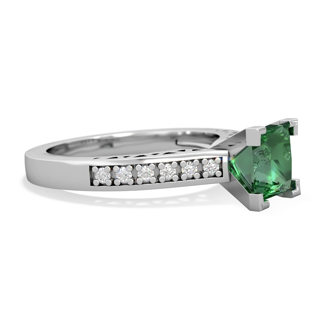 Lab Emerald Art Deco Engagement 6Mm Princess 14K White Gold ring R26356SQ