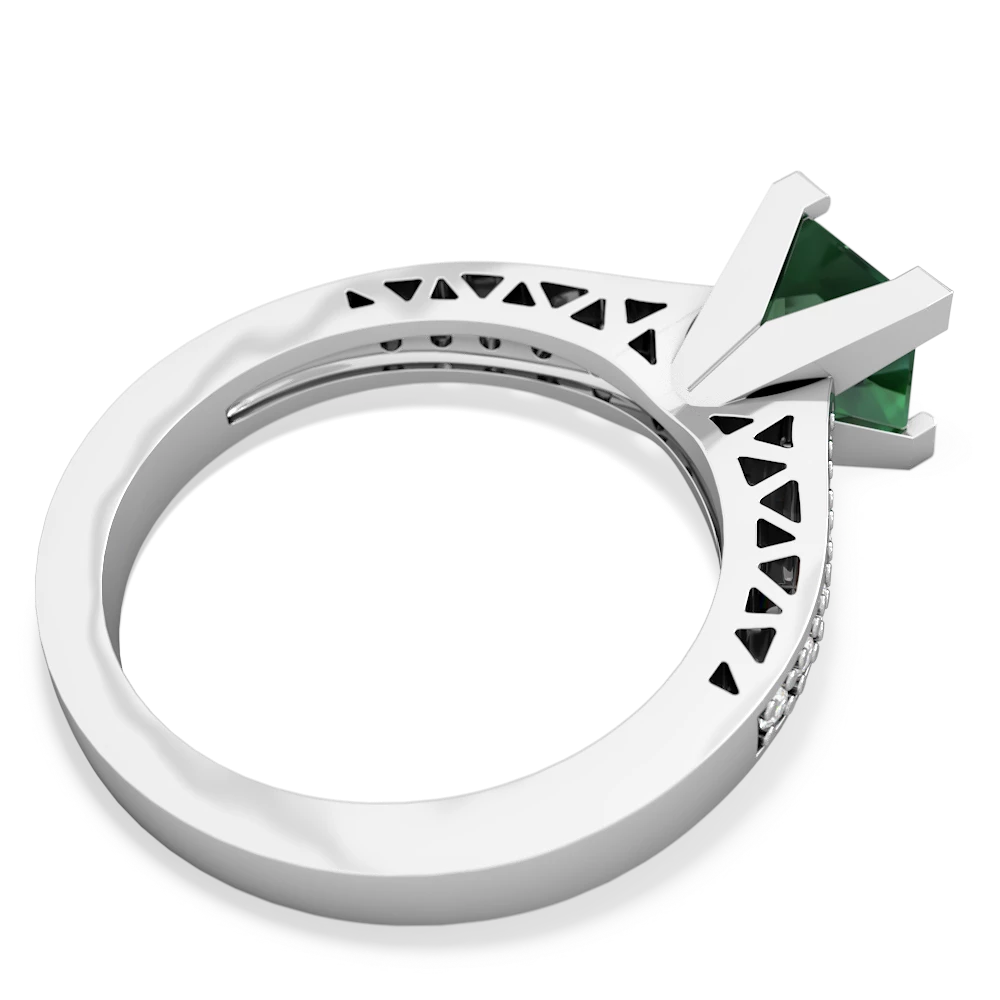 Lab Emerald Art Deco Engagement 6Mm Princess 14K White Gold ring R26356SQ