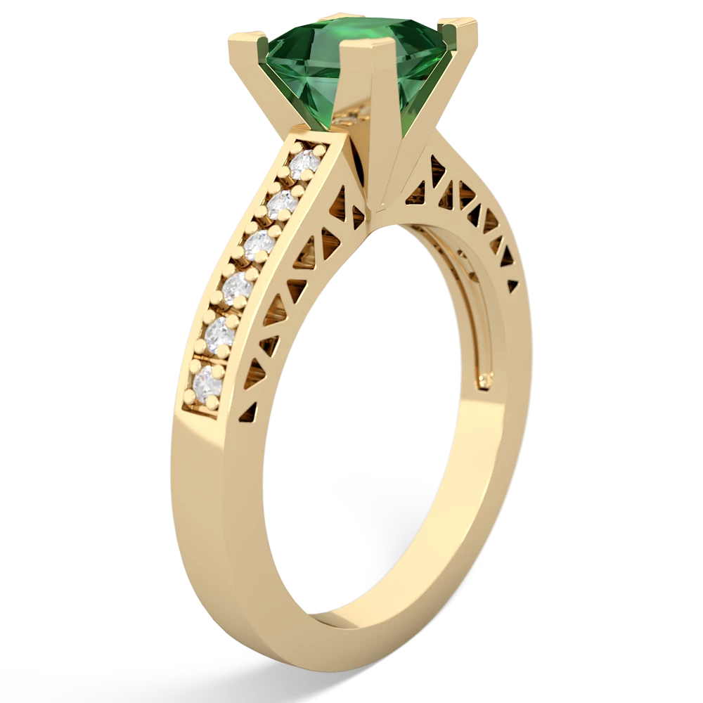 Lab Emerald Art Deco Engagement 6Mm Princess 14K Yellow Gold ring R26356SQ