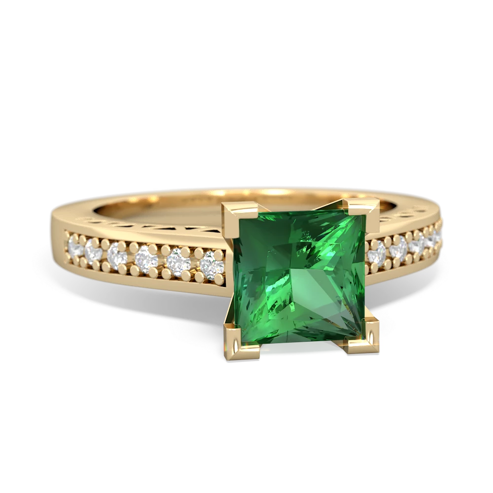 Lab Emerald Art Deco Engagement 6Mm Princess 14K Yellow Gold ring R26356SQ