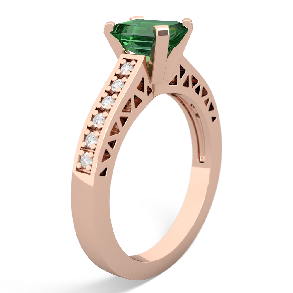 Lab Emerald Art Deco Engagement 7X5mm Emerald-Cut 14K Rose Gold ring R26357EM