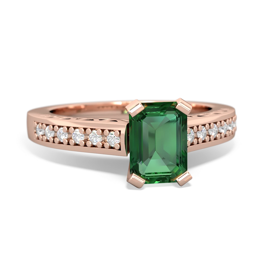 Lab Emerald Art Deco Engagement 7X5mm Emerald-Cut 14K Rose Gold ring R26357EM