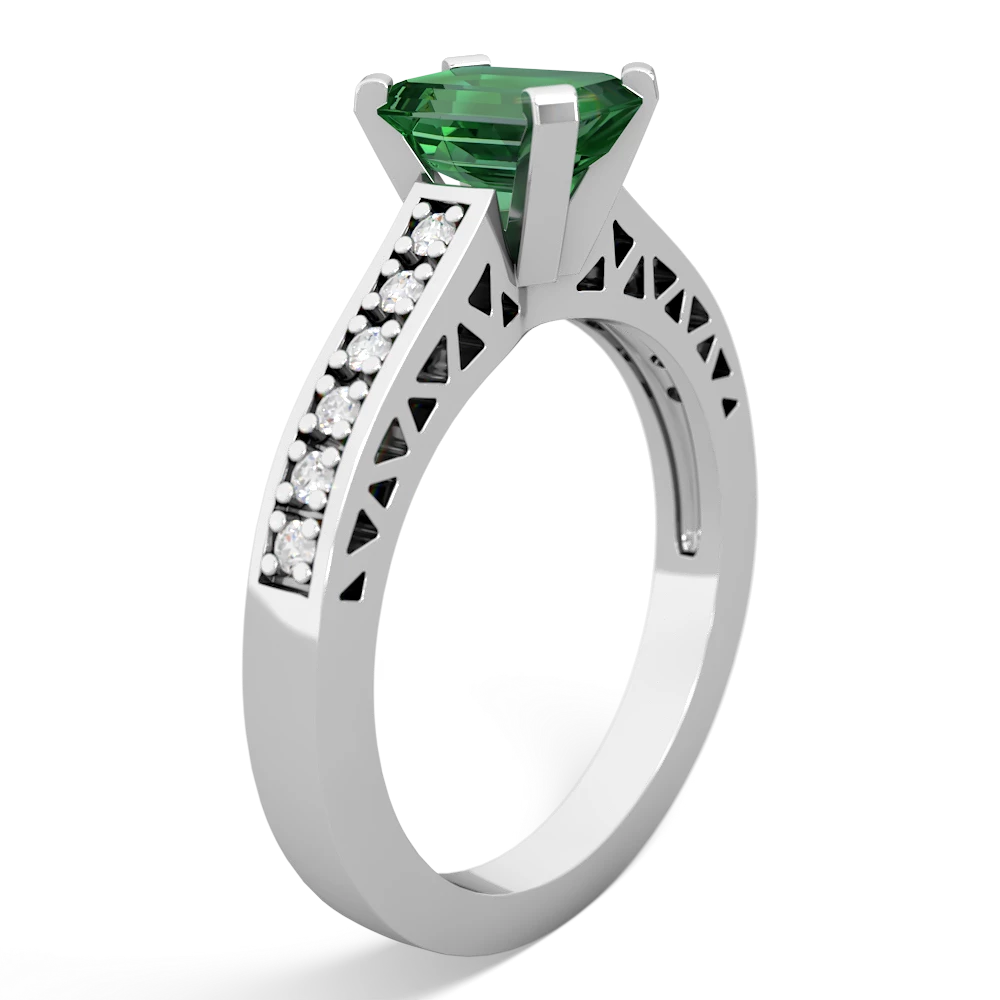 Lab Emerald Art Deco Engagement 7X5mm Emerald-Cut 14K White Gold ring R26357EM