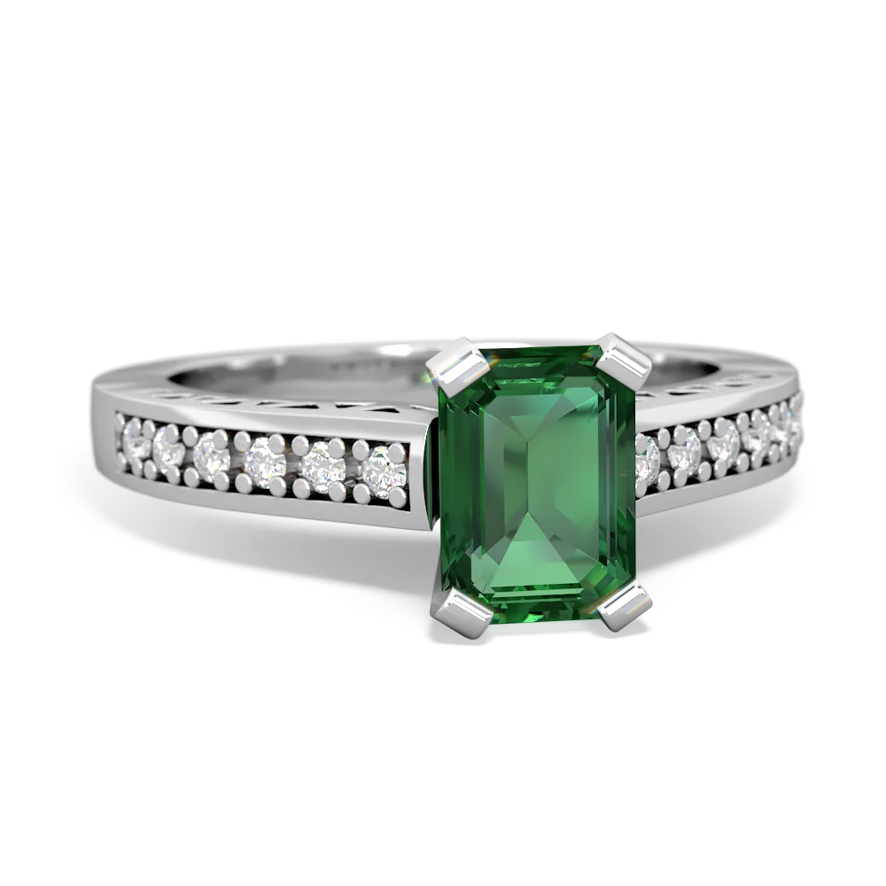 Lab Emerald Art Deco Engagement 7X5mm Emerald-Cut 14K White Gold ring R26357EM