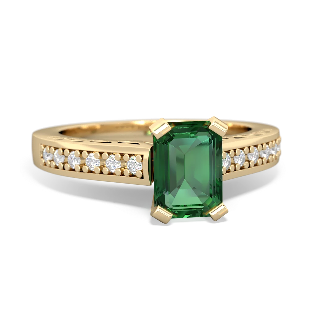 Lab Emerald Art Deco Engagement 7X5mm Emerald-Cut 14K Yellow Gold ring R26357EM