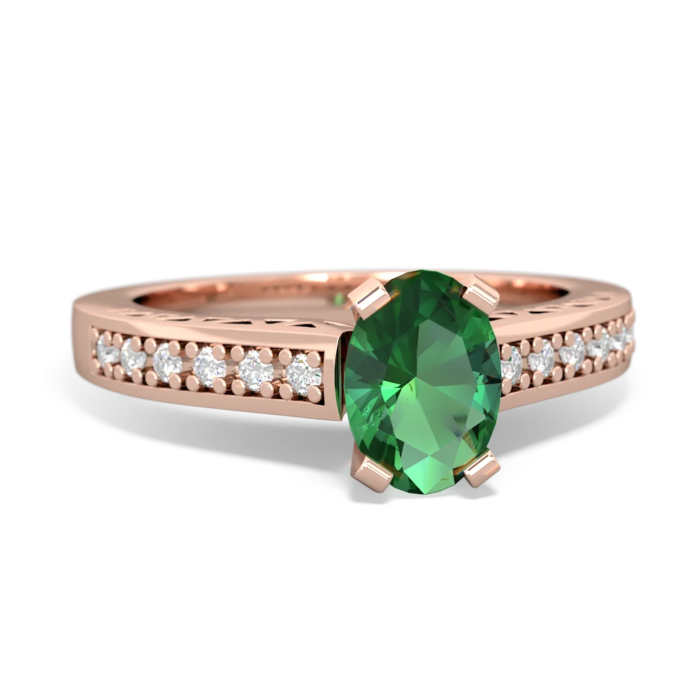 Lab Emerald Art Deco Engagement 7X5mm Oval 14K Rose Gold ring R26357VL