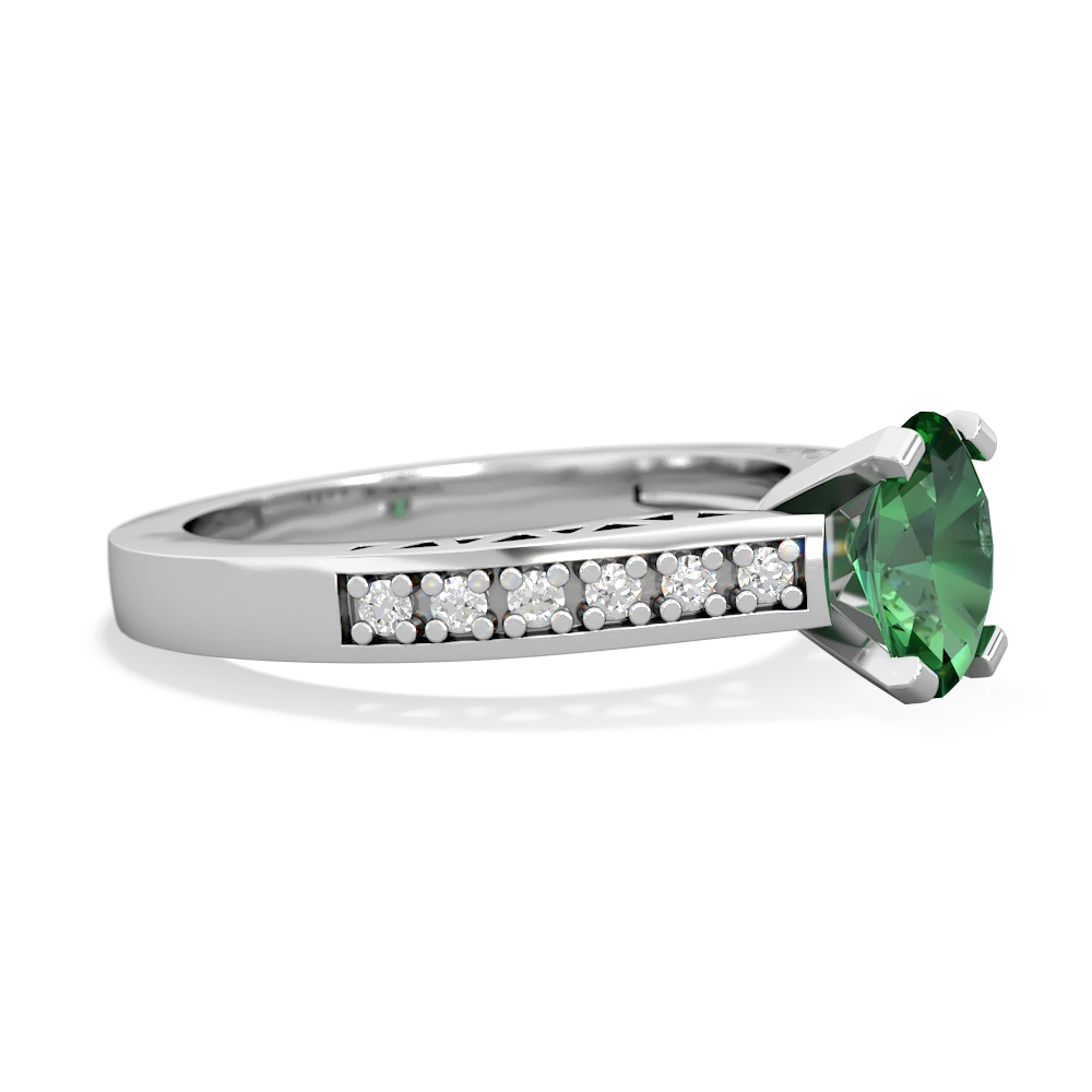 Lab Emerald Art Deco Engagement 7X5mm Oval 14K White Gold ring R26357VL