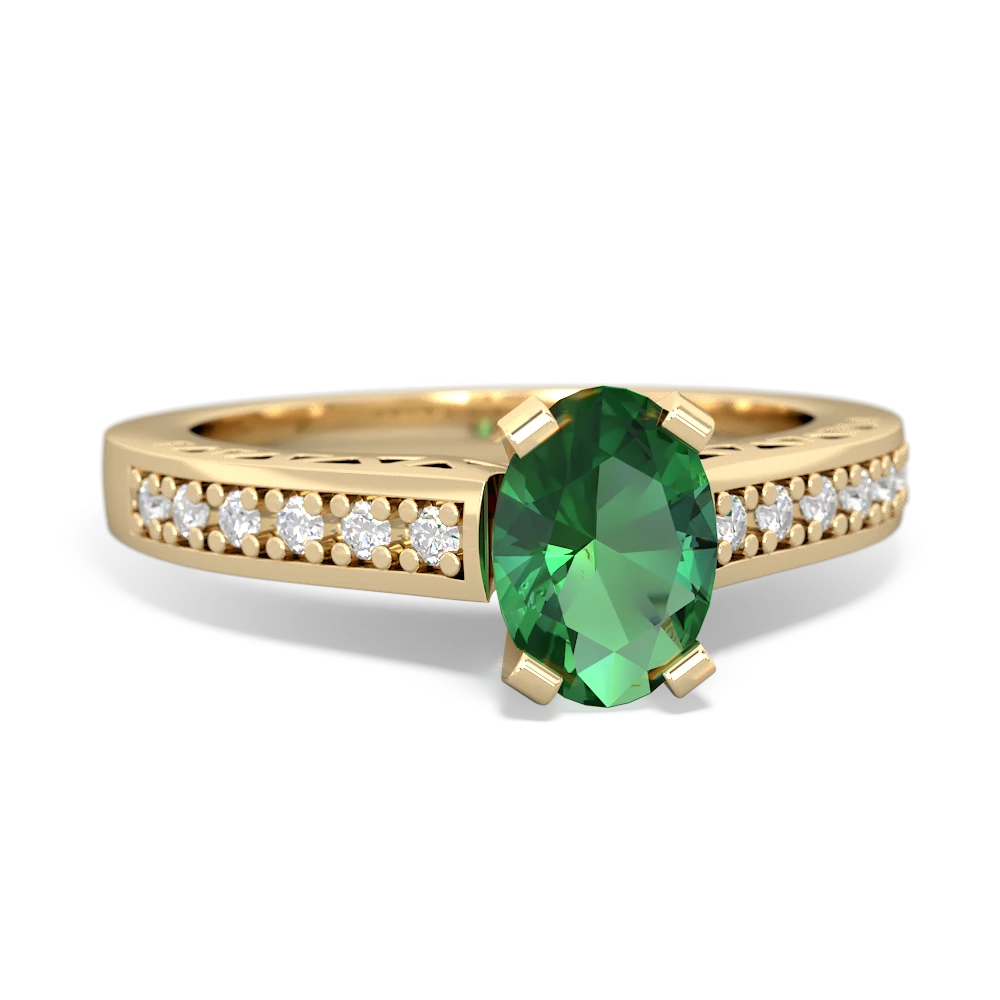 Lab Emerald Art Deco Engagement 7X5mm Oval 14K Yellow Gold ring R26357VL