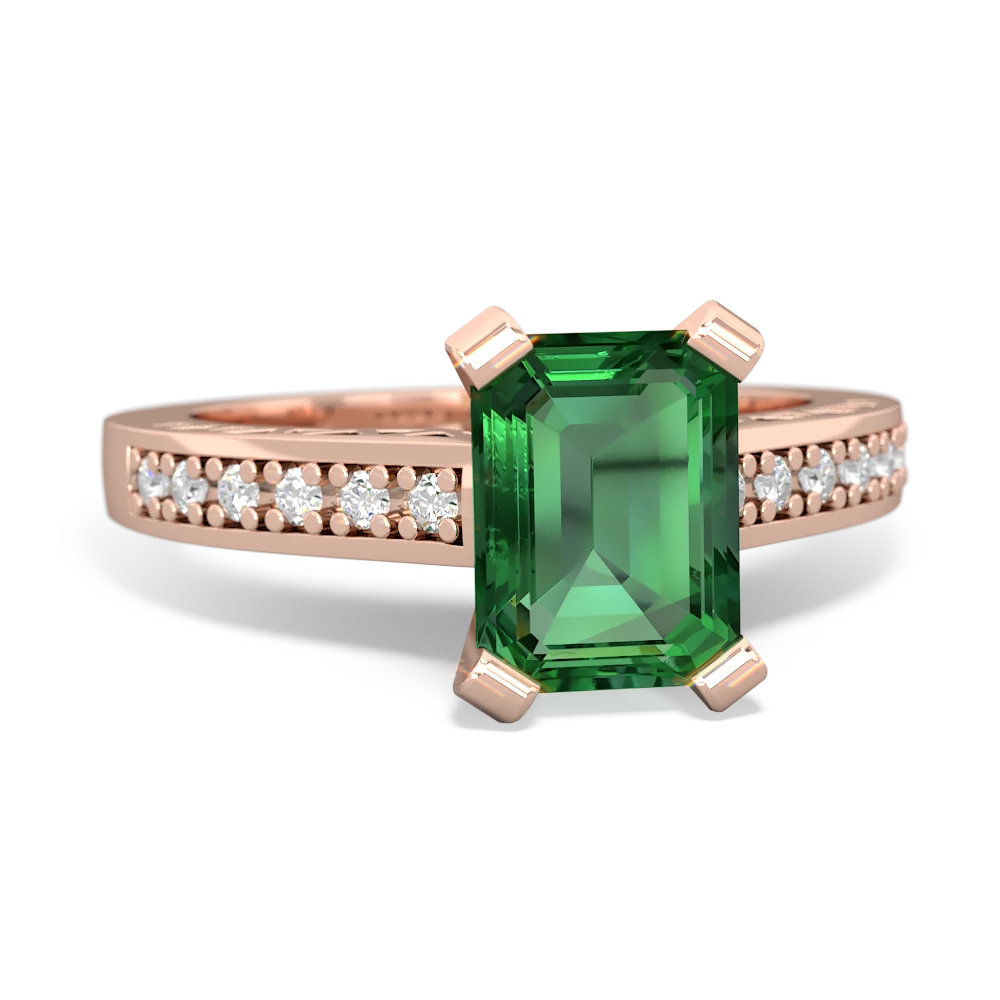 Lab Emerald Art Deco Engagement 8X6mm Emerald-Cut 14K Rose Gold ring R26358EM