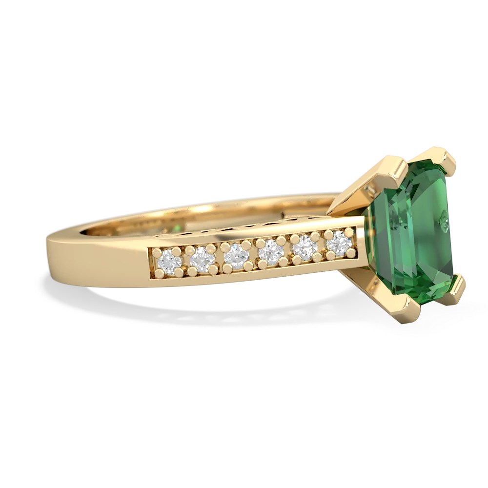 Lab Emerald Art Deco Engagement 8X6mm Emerald-Cut 14K Yellow Gold ring R26358EM