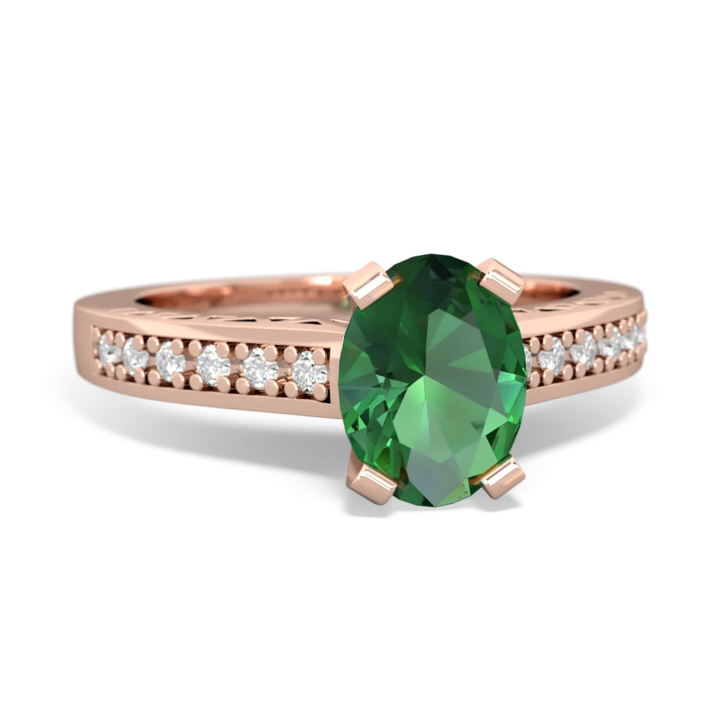 Lab Emerald Art Deco Engagement 8X6mm Oval 14K Rose Gold ring R26358VL