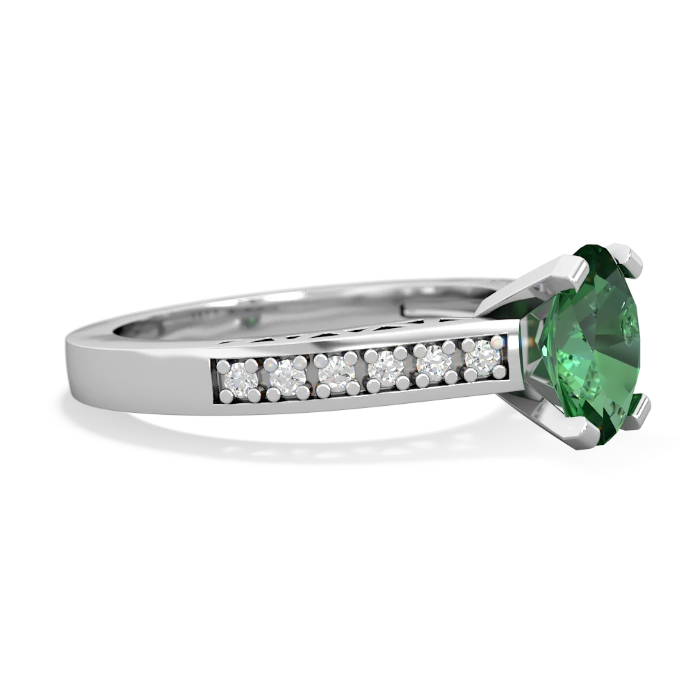 Lab Emerald Art Deco Engagement 8X6mm Oval 14K White Gold ring R26358VL