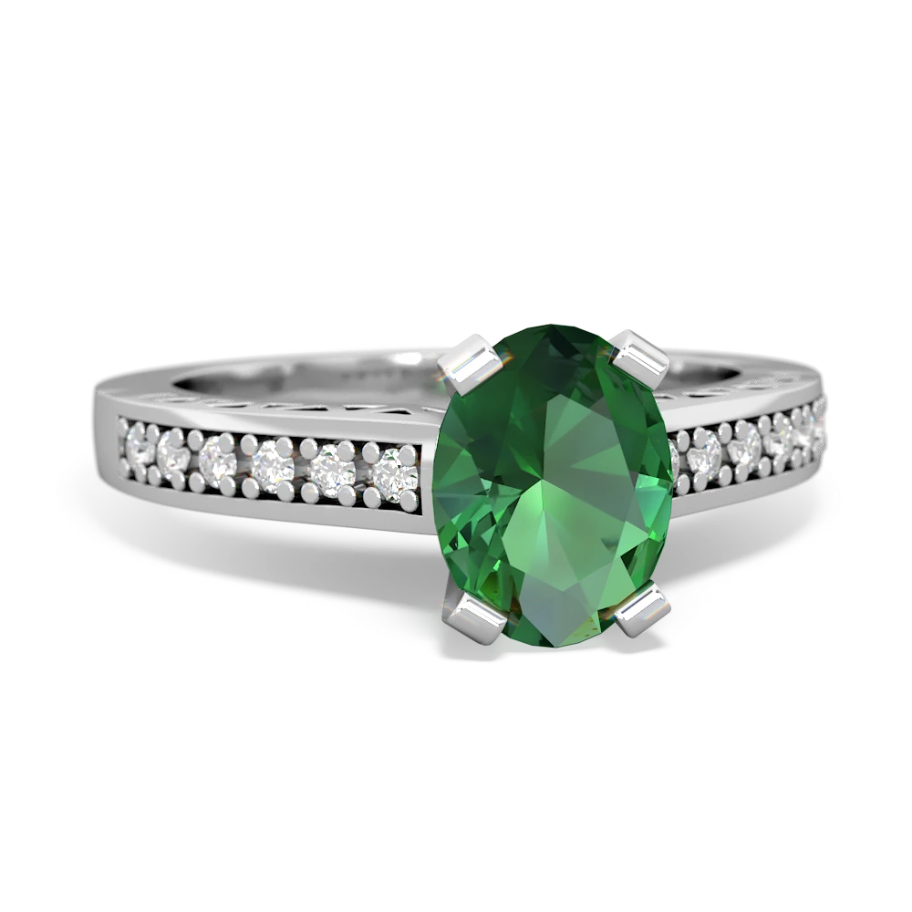 Lab Emerald Art Deco Engagement 8X6mm Oval 14K White Gold ring R26358VL