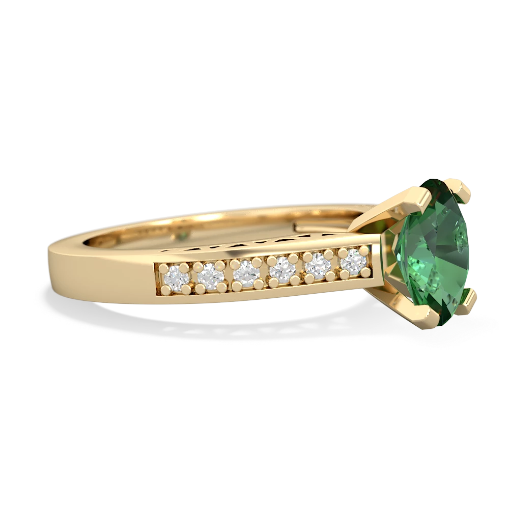 Lab Emerald Art Deco Engagement 8X6mm Oval 14K Yellow Gold ring R26358VL