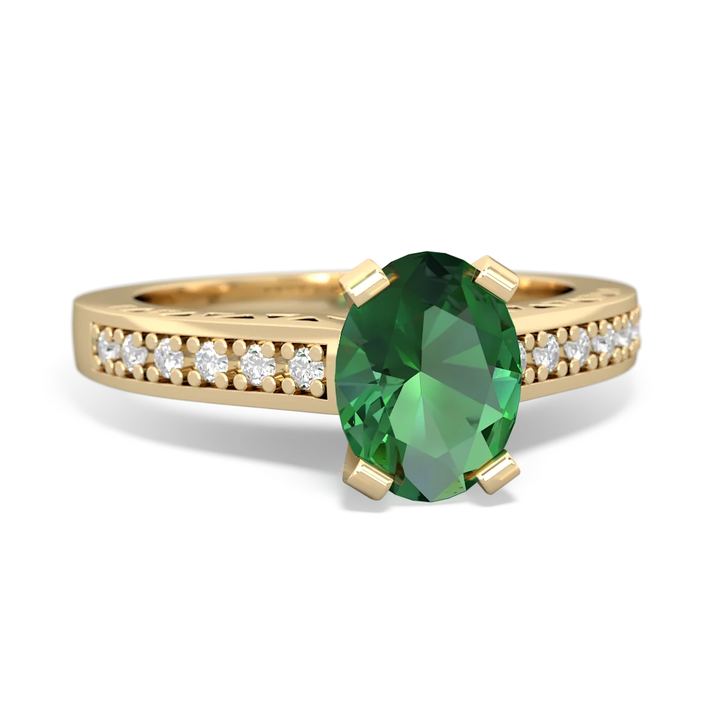 Lab Emerald Art Deco Engagement 8X6mm Oval 14K Yellow Gold ring R26358VL