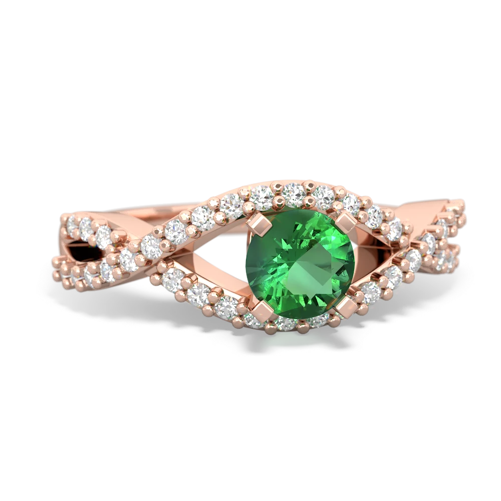 Lab Emerald Diamond Twist 5Mm Round Engagment  14K Rose Gold ring R26405RD