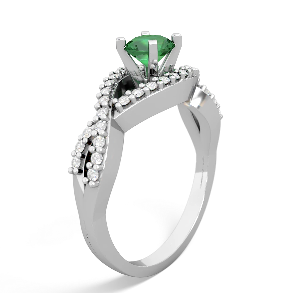 Lab Emerald Diamond Twist 5Mm Round Engagment  14K White Gold ring R26405RD