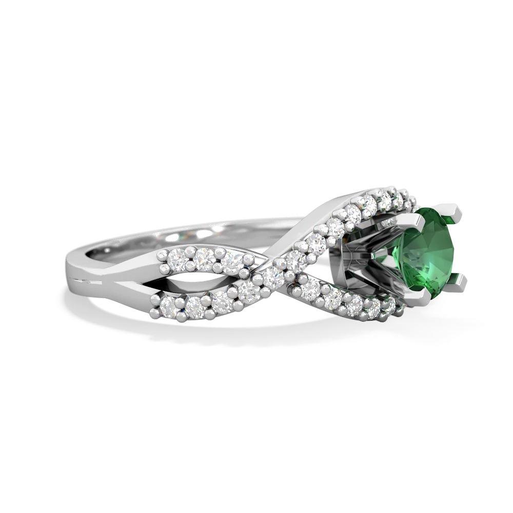 Lab Emerald Diamond Twist 5Mm Round Engagment  14K White Gold ring R26405RD