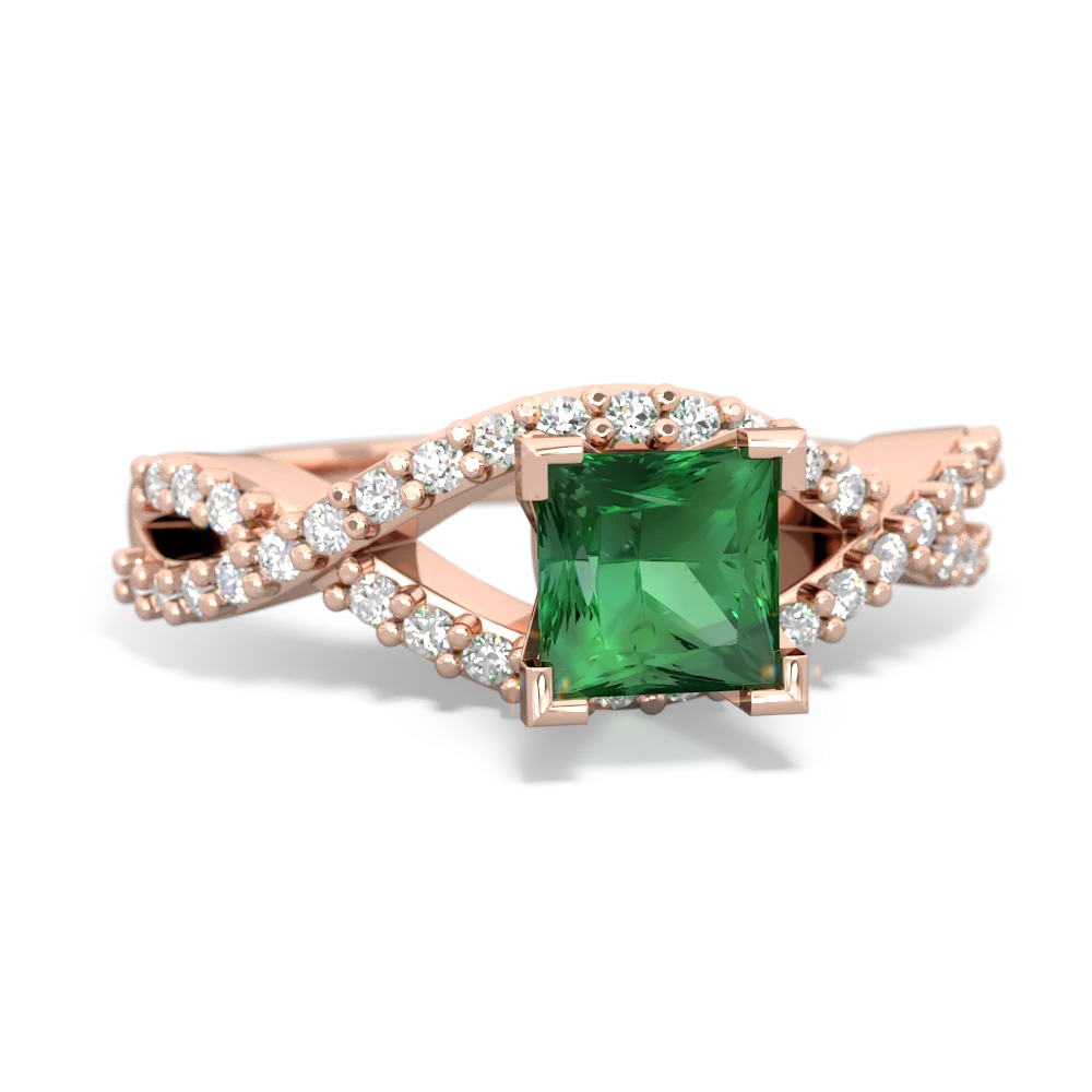 Lab Emerald Diamond Twist 5Mm Square Engagment  14K Rose Gold ring R26405SQ