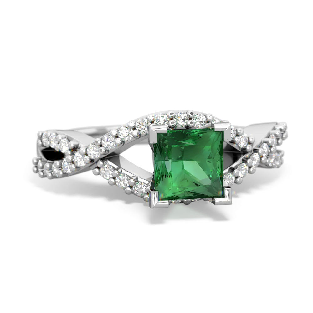 Lab Emerald Diamond Twist 5Mm Square Engagment  14K White Gold ring R26405SQ