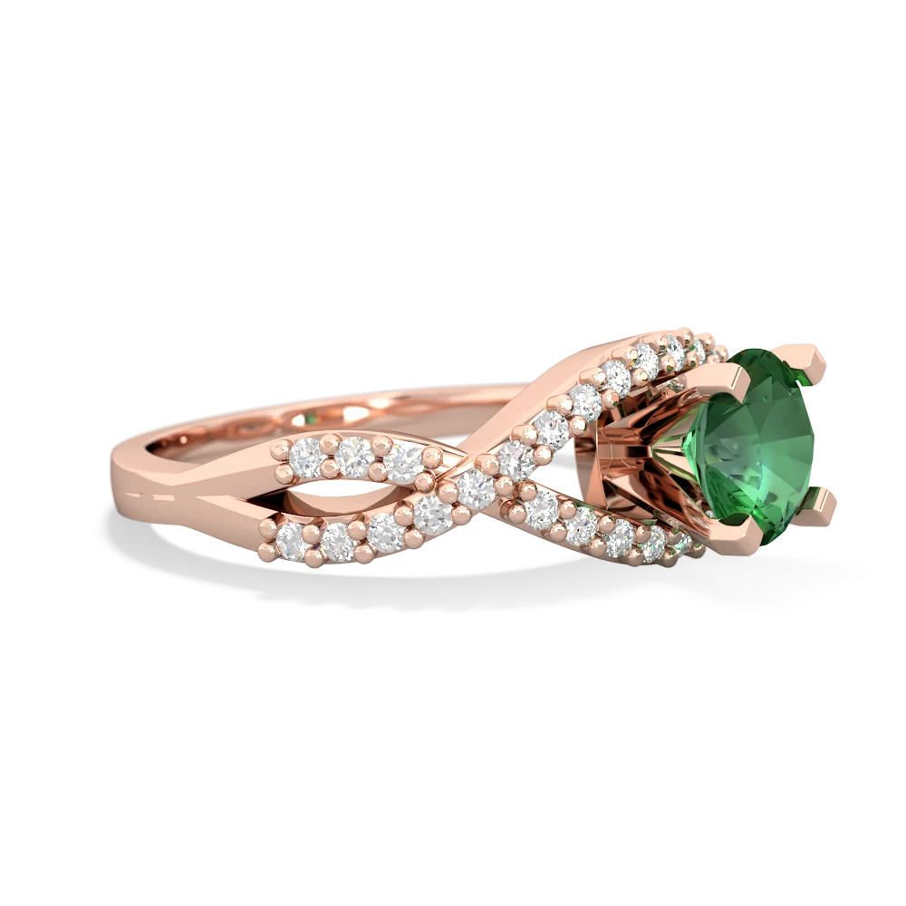 Lab Emerald Diamond Twist 6Mm Round Engagment  14K Rose Gold ring R26406RD