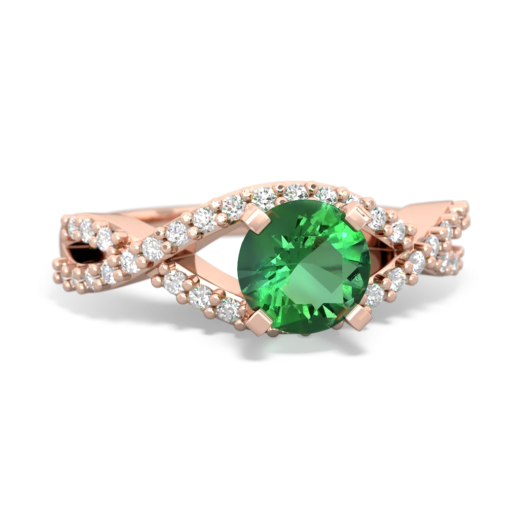 Lab Emerald Diamond Twist 6Mm Round Engagment  14K Rose Gold ring R26406RD