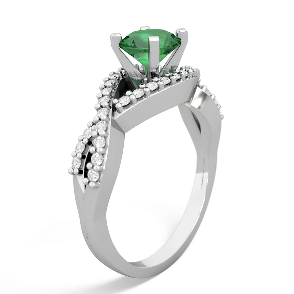 Lab Emerald Diamond Twist 6Mm Round Engagment  14K White Gold ring R26406RD