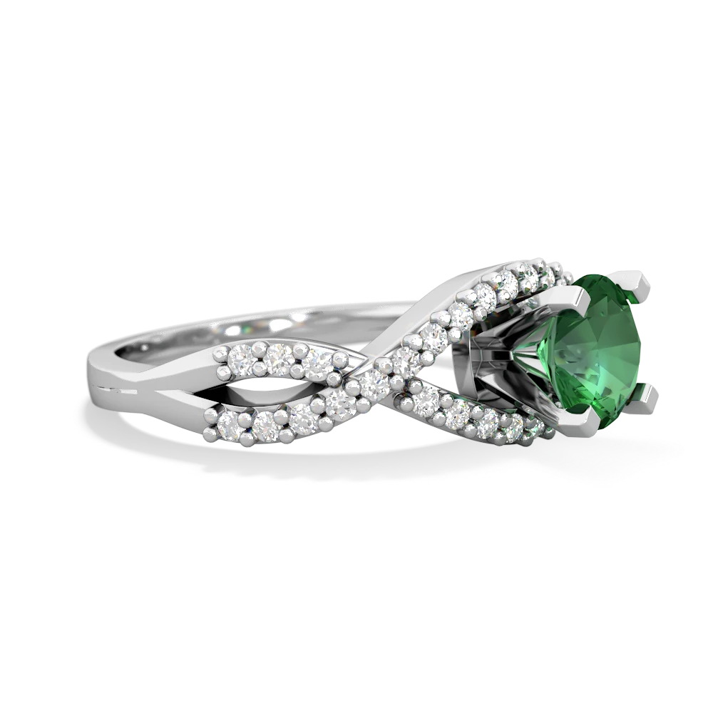 Lab Emerald Diamond Twist 6Mm Round Engagment  14K White Gold ring R26406RD