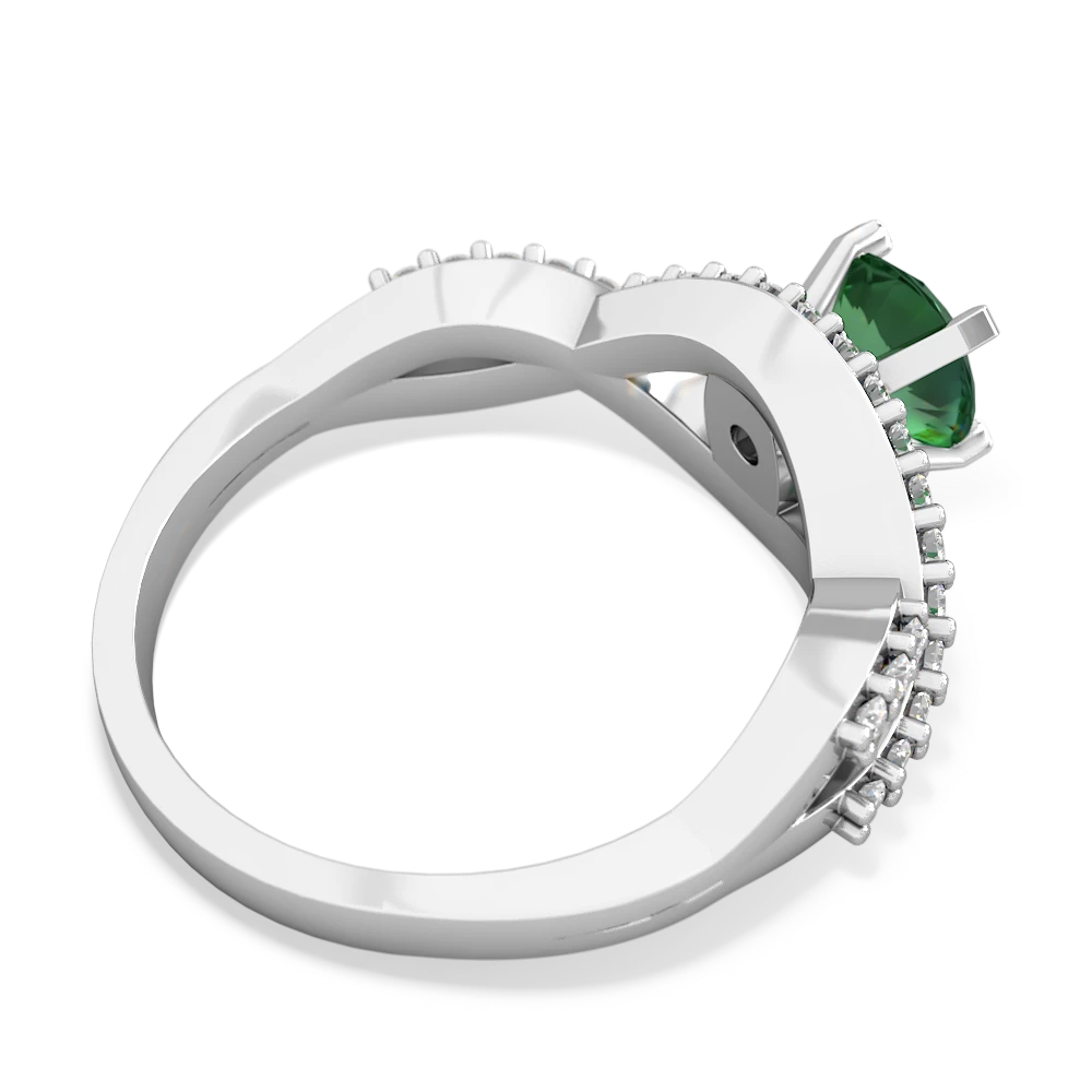 Lab Emerald Diamond Twist 6Mm Round Engagment  14K White Gold ring R26406RD