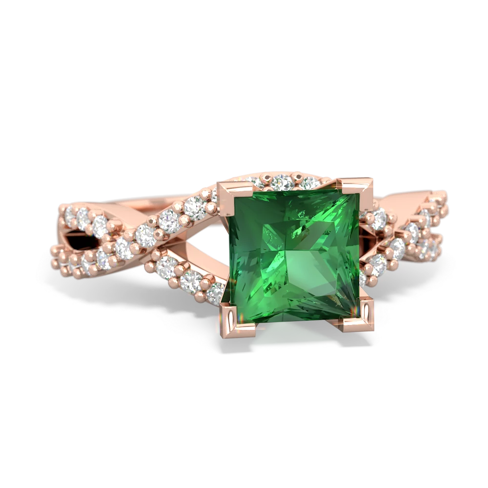 Lab Emerald Diamond Twist 6Mm Princess Engagment  14K Rose Gold ring R26406SQ