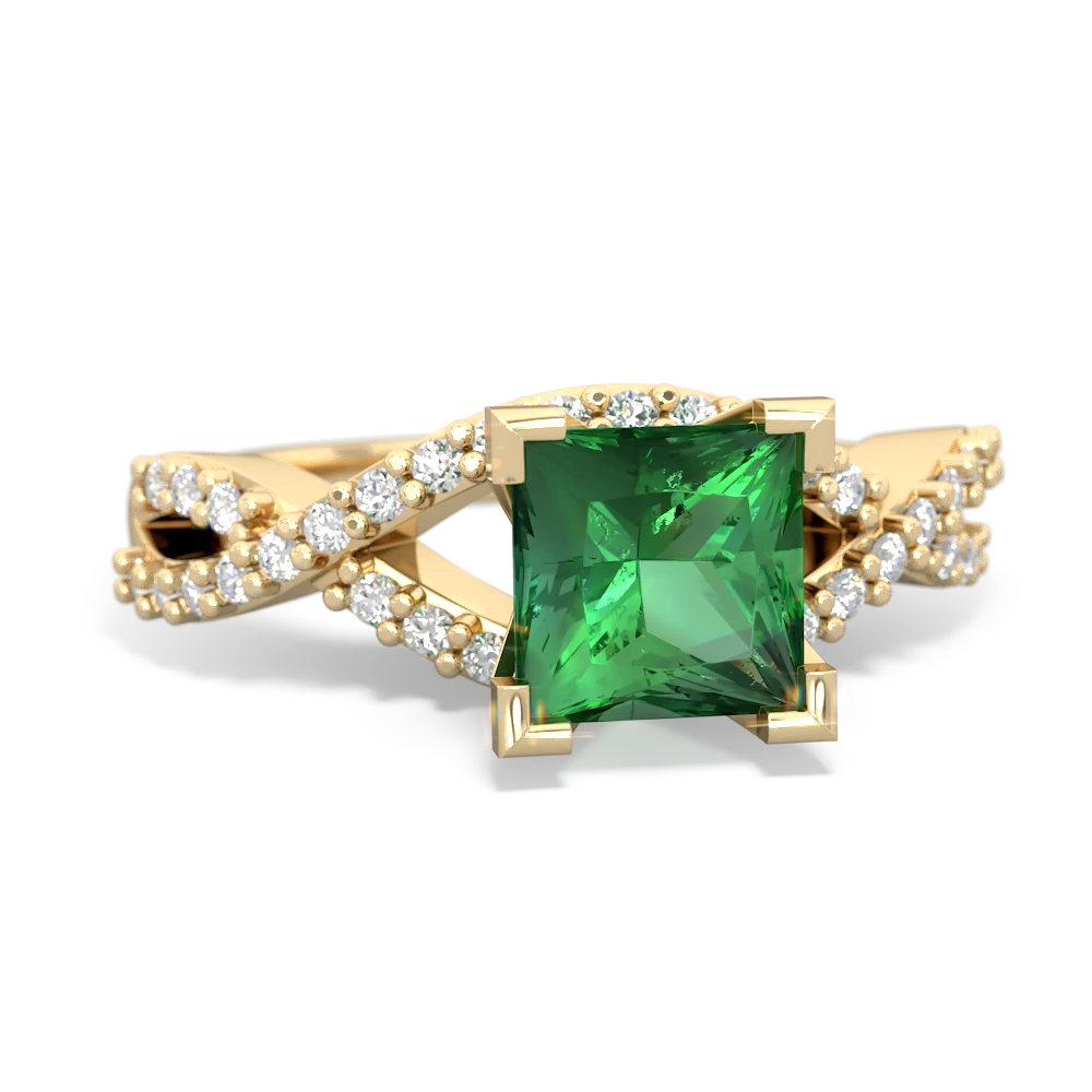 Lab Emerald Diamond Twist 6Mm Princess Engagment  14K Yellow Gold ring R26406SQ