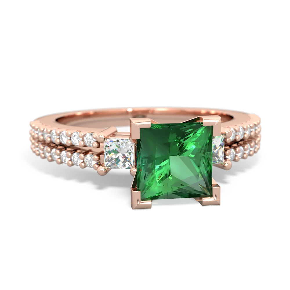 Lab Emerald Classic 6Mm Princess Engagement 14K Rose Gold ring R26436SQ