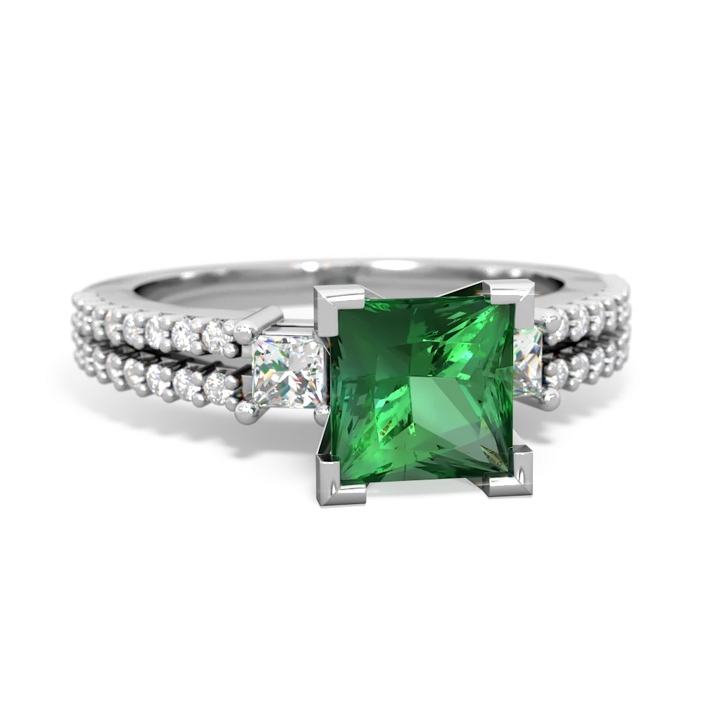 Lab Emerald Classic 6Mm Princess Engagement 14K White Gold ring R26436SQ